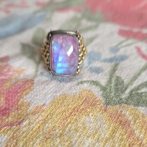 Elegant Purple Opal Ring with Gold Accents